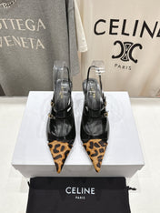 JUDY DOUBLE STRAP MARY JANE SLINGBACK 65MM IN BLACK PATENT CALFSKIN AND LEOPARD PRINTED HAIRY CALFSKIN