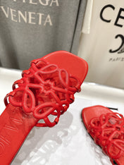 LOEWE 26S PETAL ANAGRAM SLIDE IN DARK RED CALFSKIN