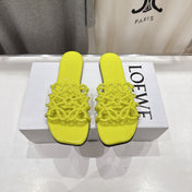 LOEWE 26S PETAL ANAGRAM SLIDE IN LEMON YELLOW CALFSKIN