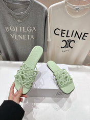 LOEWE 26S PETAL ANAGRAM SLIDE IN SAGE GREEN CALFSKIN