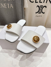LOEWE 26S PEBBLE SLIDE IN WHITE CALFSKIN GOLD HARDWARE