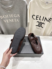 PRADA 25S COLLAPSE RE NYLON AND SUEDE BALLERINAS IN COFFEE