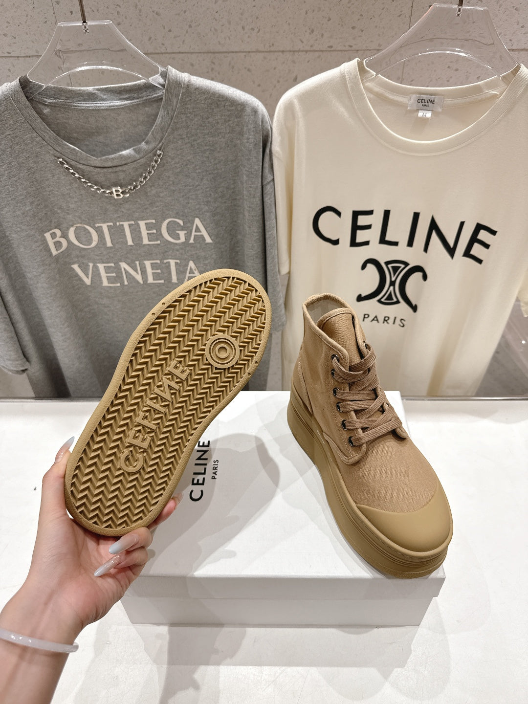 CELINE 26S BOOTS IN LIGHT CAMEL BEIGE CANVAS