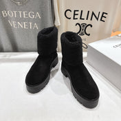 CELINE 26S FUR-TRIM ANKLE BOOTS IN BLACK SUEDE