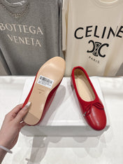 CELINE 26S BALLET FLATS IN RED CALFSKIN WITH BOW