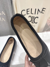 CELINE 26S BALLET FLATS IN BLACK CALFSKIN WITH BOW