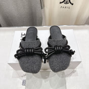 LOEWE 26S MULE LOAFERS IN DARK GREY CALFSKIN AND FABRIC KNOT DETAIL