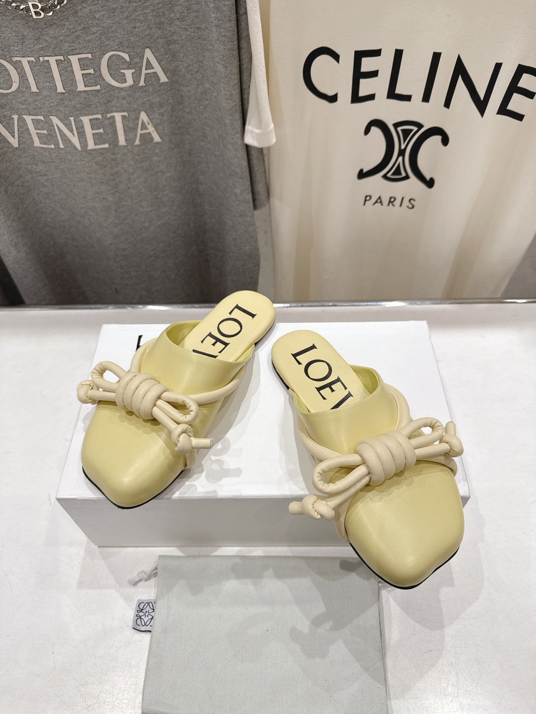 LOEWE 26S MULE LOAFERS IN BUTTER YELLOW CALFSKIN KNOT DETAIL