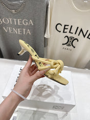 LOEWE 26S KITTEN HEEL KNOT SANDALS IN BUTTER YELLOW CALFSKIN
