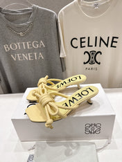 LOEWE 26S KITTEN HEEL KNOT SANDALS IN BUTTER YELLOW CALFSKIN