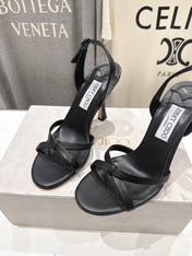 JIMMY CHOO 26S HIGH-HEELED SANDALS 100 MM IN BLACK LAMBSKIN