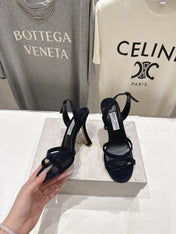 JIMMY CHOO 26S HIGH-HEELED SANDALS 100 MM IN BLACK VELVET
