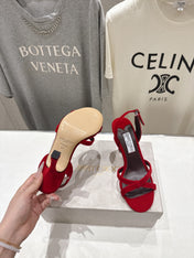 JIMMY CHOO 26S HIGH-HEELED SANDALS 100 MM IN RED VELVET