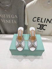 AQUAZZURA 26S HEEL SANDALS 80 MM IN WHITE CANVAS WITH CRYSTALS