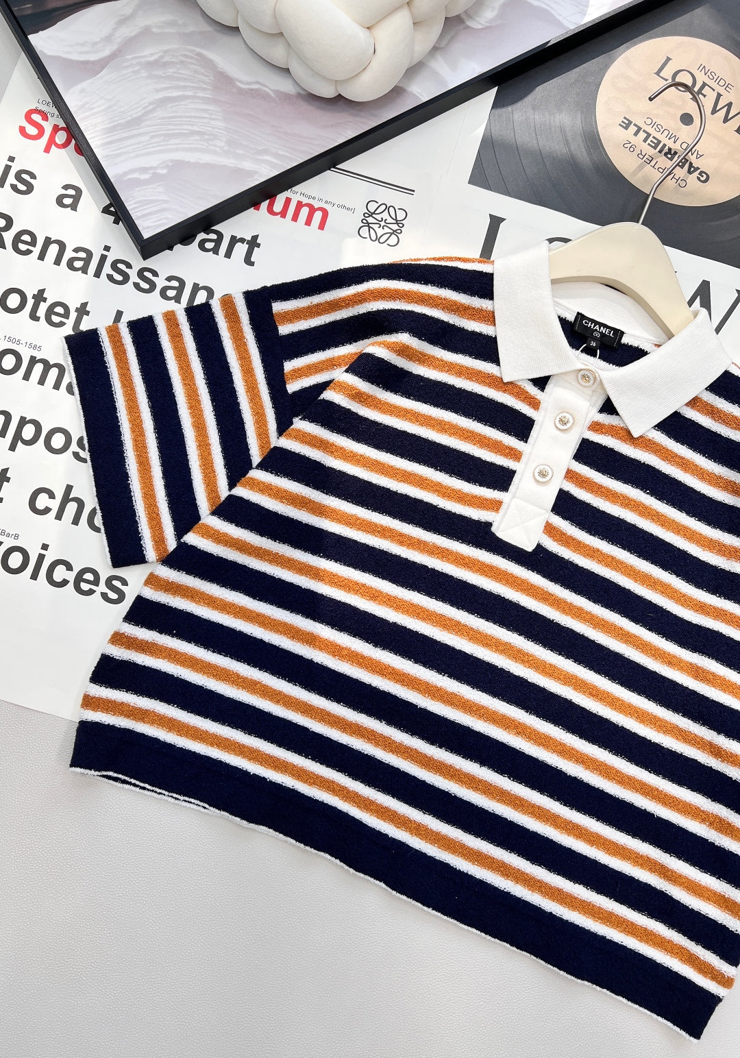CHANEL 25S SHORT-SLEEVE STRIPED SHIRT 598