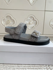 LV SANDALS 25S IN GREY DENIM AND CALFSKIN WITH SILVER HARDWARE