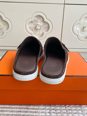 HM 25S MULES IN DARK BROWN SUEDE WITH SILVER HARDWARE