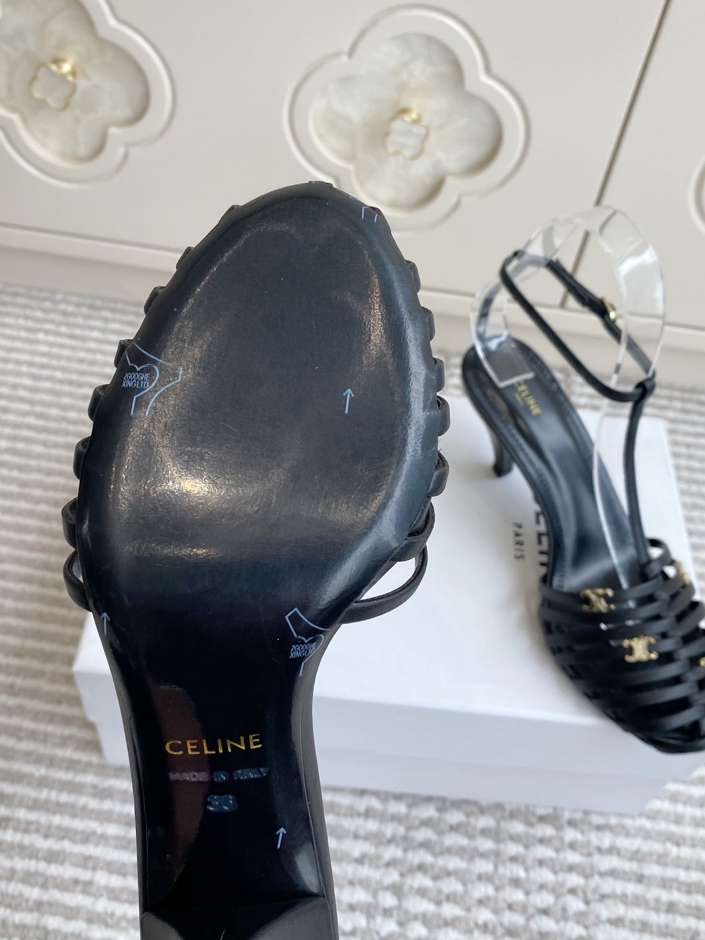 CELINE 26S CLEA TRIOMPHE GLADIATOR HEEL SANDALS 60 MM IN BLACK LAMBSKIN