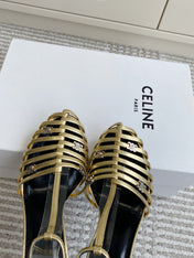 CELINE 26S CLEA TRIOMPHE GLADIATOR HEEL SANDALS 60 MM IN GOLD LAMBSKIN