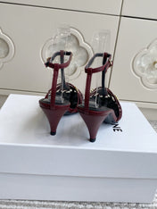 CELINE 26S CLEA TRIOMPHE GLADIATOR HEEL SANDALS 60 MM IN DARK RED LAMBSKIN