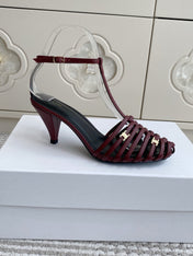 CELINE 26S CLEA TRIOMPHE GLADIATOR HEEL SANDALS 60 MM IN DARK RED LAMBSKIN