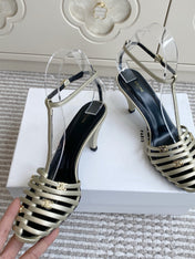 CELINE 26S CLEA TRIOMPHE GLADIATOR HEEL SANDALS 60 MM IN CHAMPAGNE GOLD LAMBSKIN