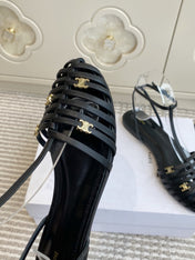 CELINE 26S CLEA TRIOMPHE GLADIATOR SANDALS IN BLACK LAMBSKIN