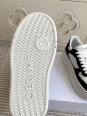 CELINE 26S WEDGE SNEAKERS 50MM IN WHITE CALFSKIN AND BLACK SUEDE