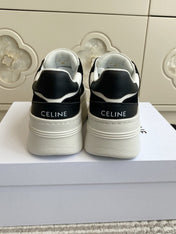 CELINE 26S WEDGE SNEAKERS 50MM IN WHITE CALFSKIN AND BLACK SUEDE