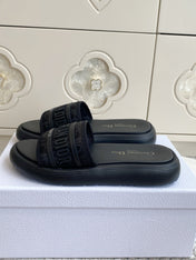 DIOR 26S DWAY SLIDES IN BLACK RUBBER SOLE