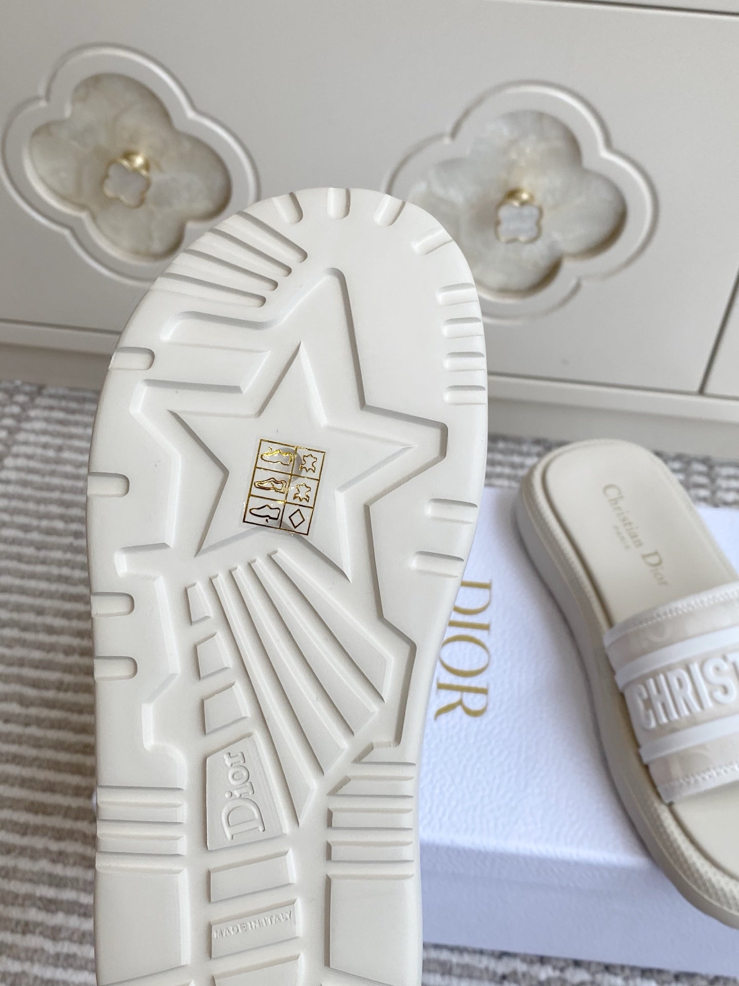 DIOR 26S DWAY SLIDES IN WHITE RUBBER SOLE