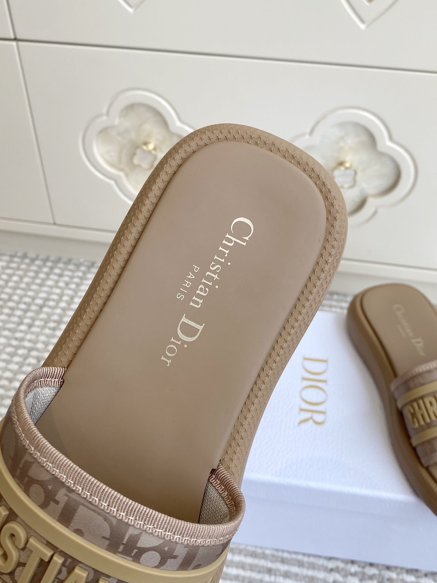 DIOR 26S DWAY SLIDES IN BROWN RUBBER SOLE
