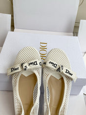 DIOR 26S BALLET FLATS IN IVORY WHITE MESH WITH J'ADIOR BOW