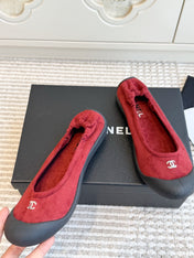 CHANEL 26S BALLET FLATS IN RED SUEDE AND BLACK LAMBSKIN