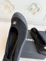 CHANEL 26S BALLET FLATS IN BLACK SUEDE AND LAMBSKIN
