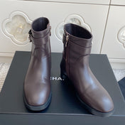 CHANEL 26S SHORT RIDING BOOTS IN BROWN CALFSKIN GOLD TONE CC LOGO BUCKLE STRAP