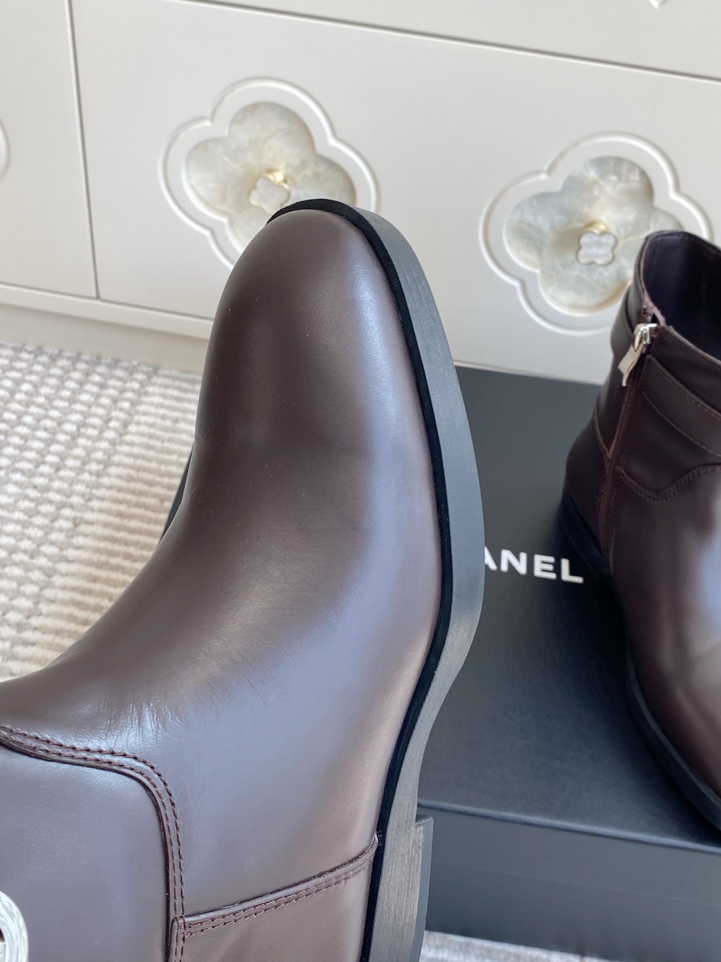 CHANEL 26S SHORT RIDING BOOTS IN BROWN CALFSKIN GOLD TONE CC LOGO BUCKLE STRAP