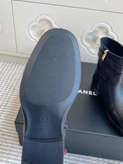 CHANEL 26S SHORT RIDING BOOTS IN BLACK CALFSKIN GOLD TONE CC LOGO BUCKLE STRAP
