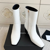 CHANEL 26S HIGH HEEL ANKLE BOOTS 70 MM IN WHITE CALFSKIN SQUARE TOE