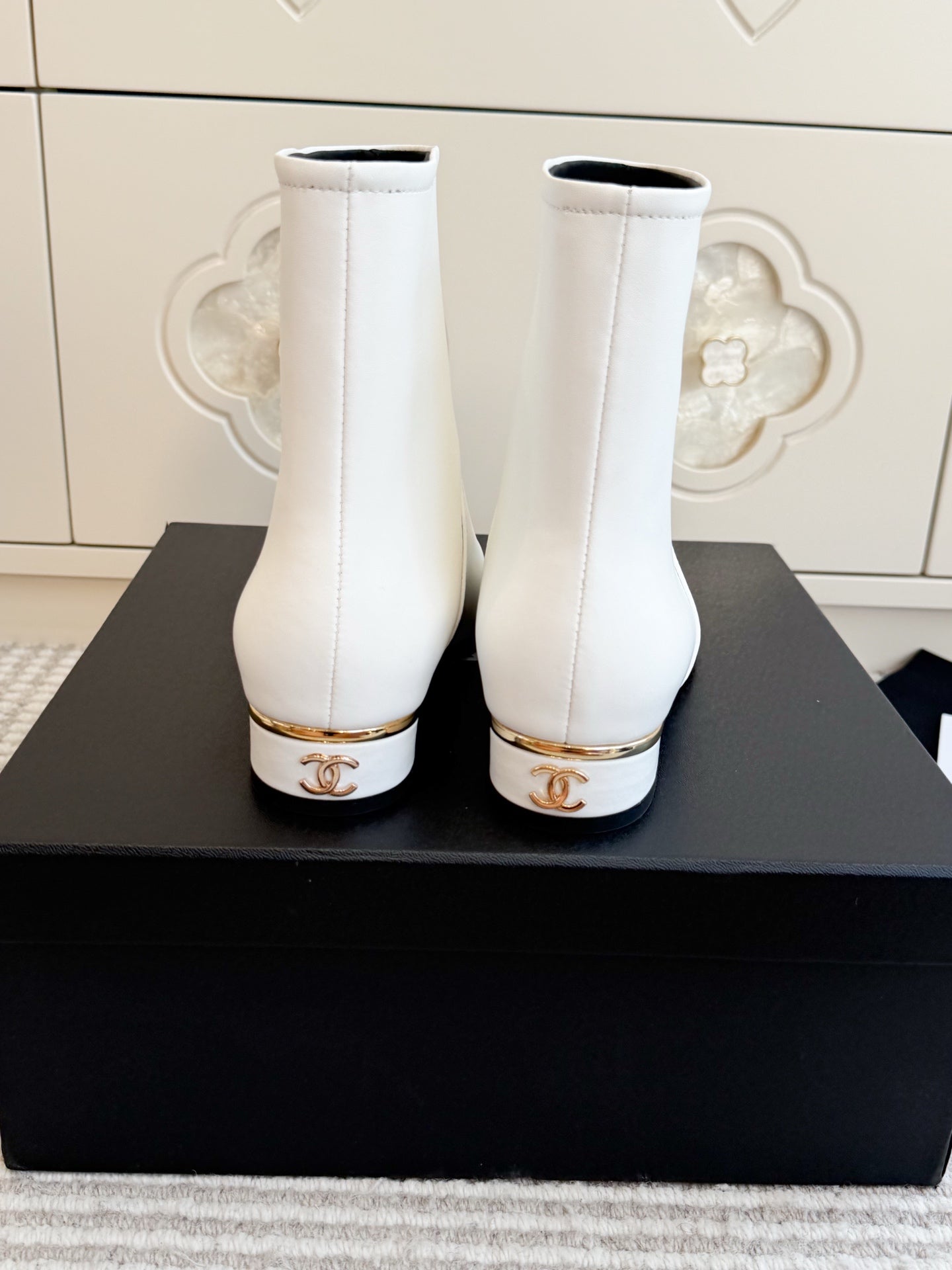CHANEL 26S SHORT BOOTS IN WHITE CALFSKIN