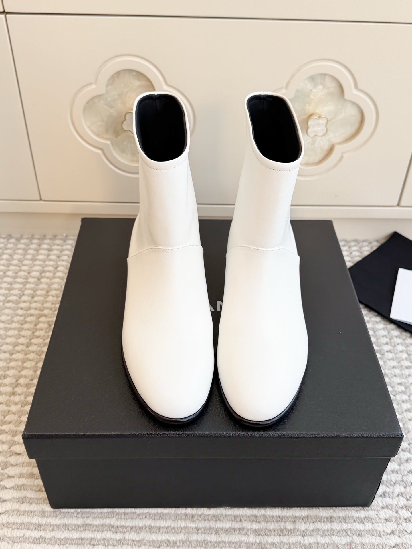CHANEL 26S SHORT BOOTS IN WHITE CALFSKIN