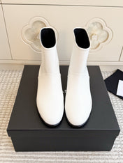 CHANEL 26S SHORT BOOTS IN WHITE CALFSKIN