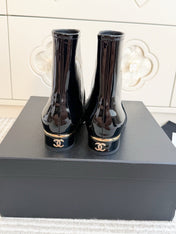 CHANEL 26S SHORT BOOTS IN BLACK PATENT LEATHER
