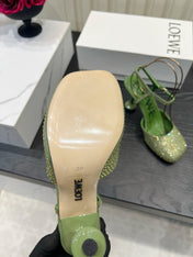 LOEWE 26S EMBELLISHED HIGH HEELS 60 MM IN GREEN CALFSKIN