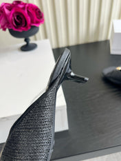 LOEWE 26S HIGH-HEEL SANDALS 45 MM IN BLACK RAFFIA AND LAMBSKIN