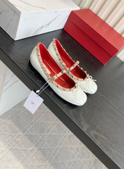VALENTINO 26S STUD-EMBELLISHED MARY JANE IN WHITE CALFSKIN