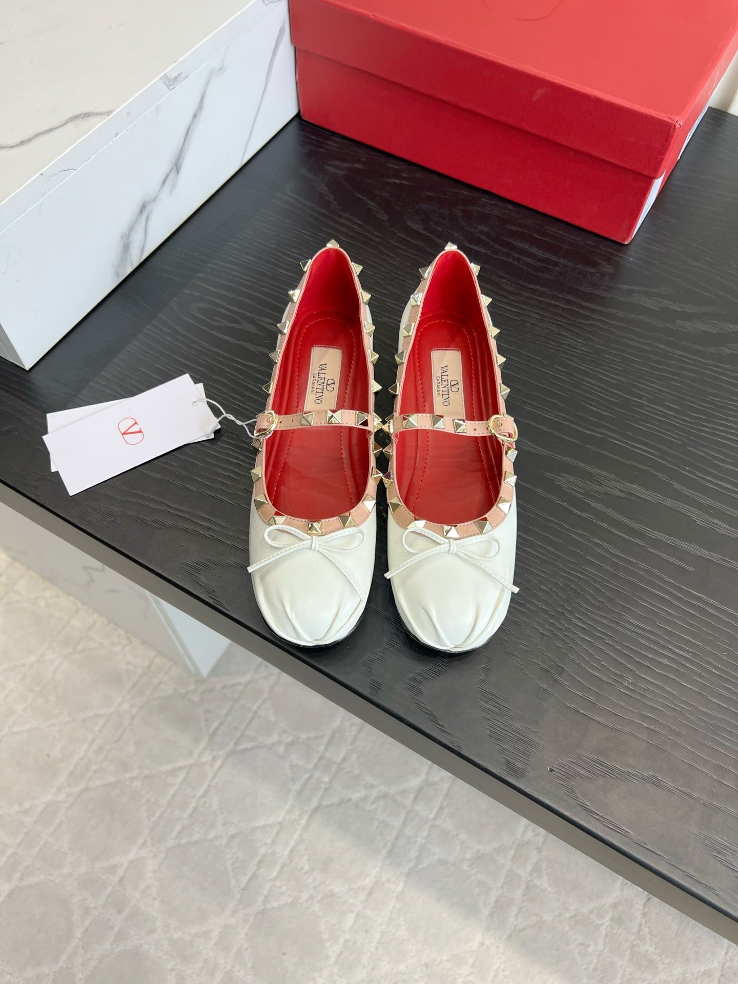 VALENTINO 26S STUD-EMBELLISHED MARY JANE IN WHITE CALFSKIN