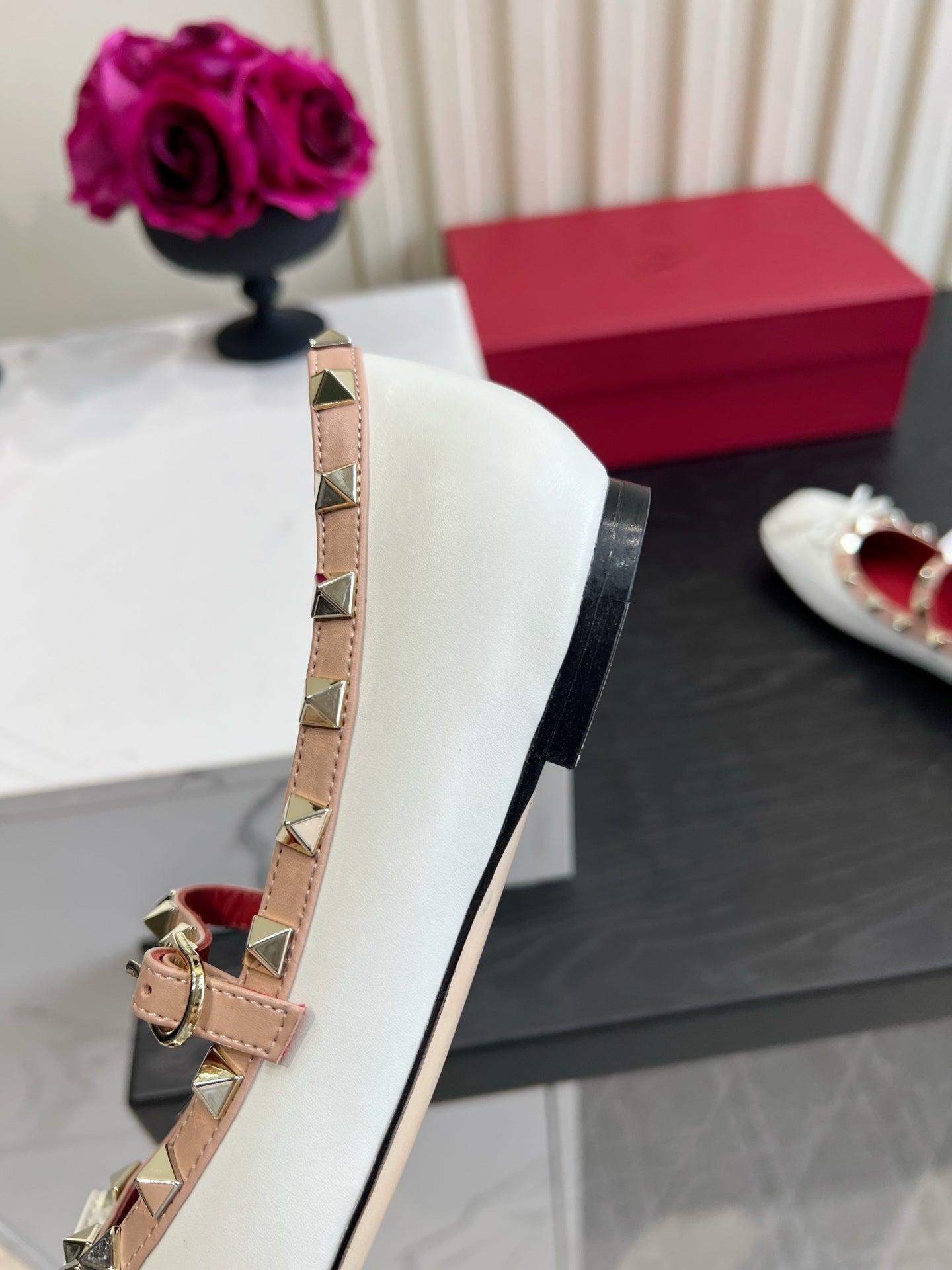 VALENTINO 26S STUD-EMBELLISHED MARY JANE IN WHITE CALFSKIN