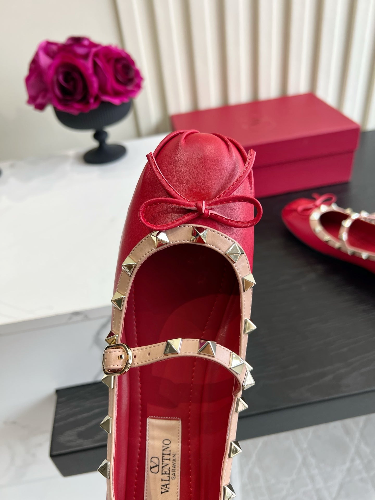 VALENTINO 26S STUD-EMBELLISHED MARY JANE IN RED CALFSKIN