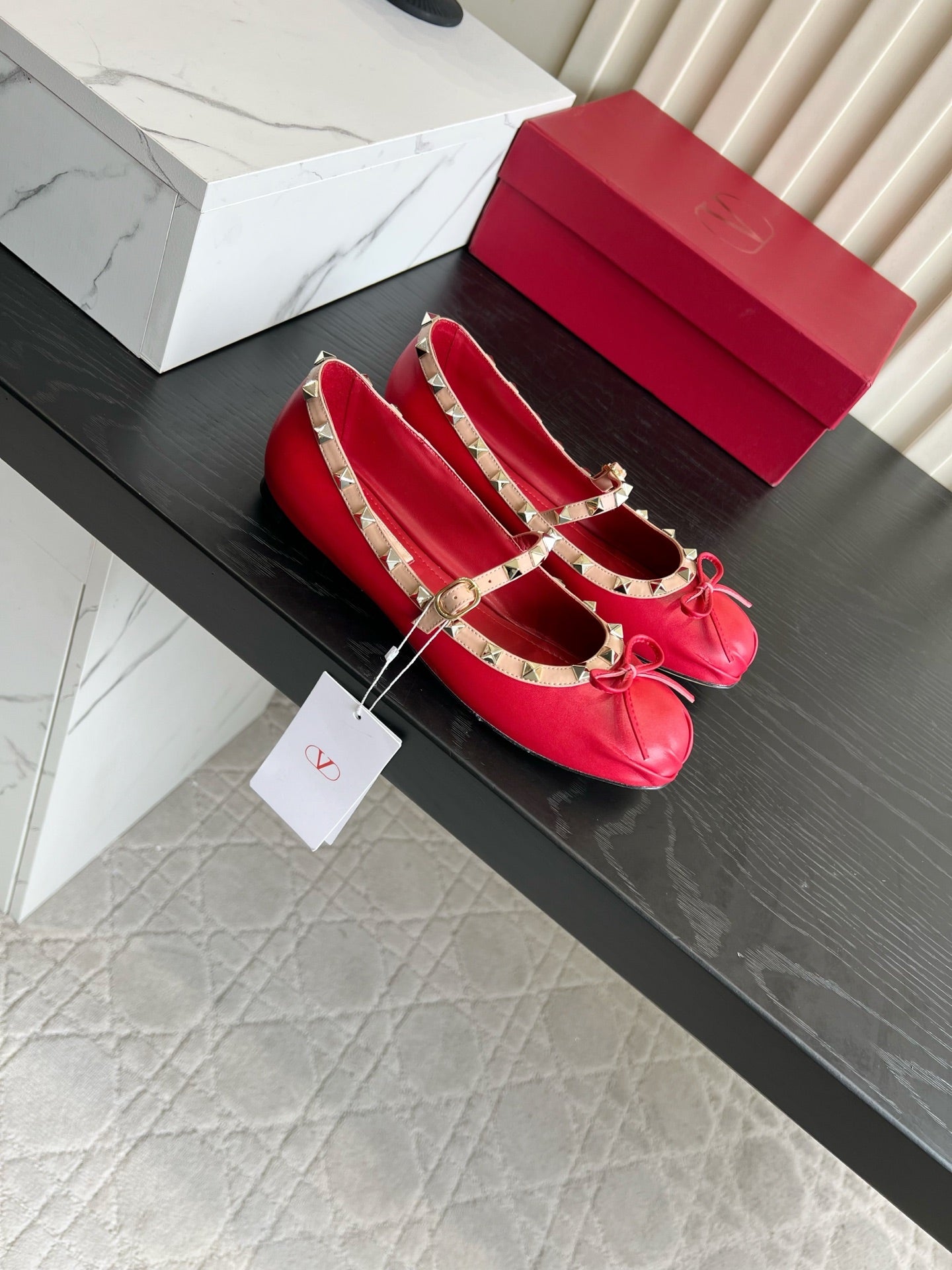 VALENTINO 26S STUD-EMBELLISHED MARY JANE IN RED CALFSKIN
